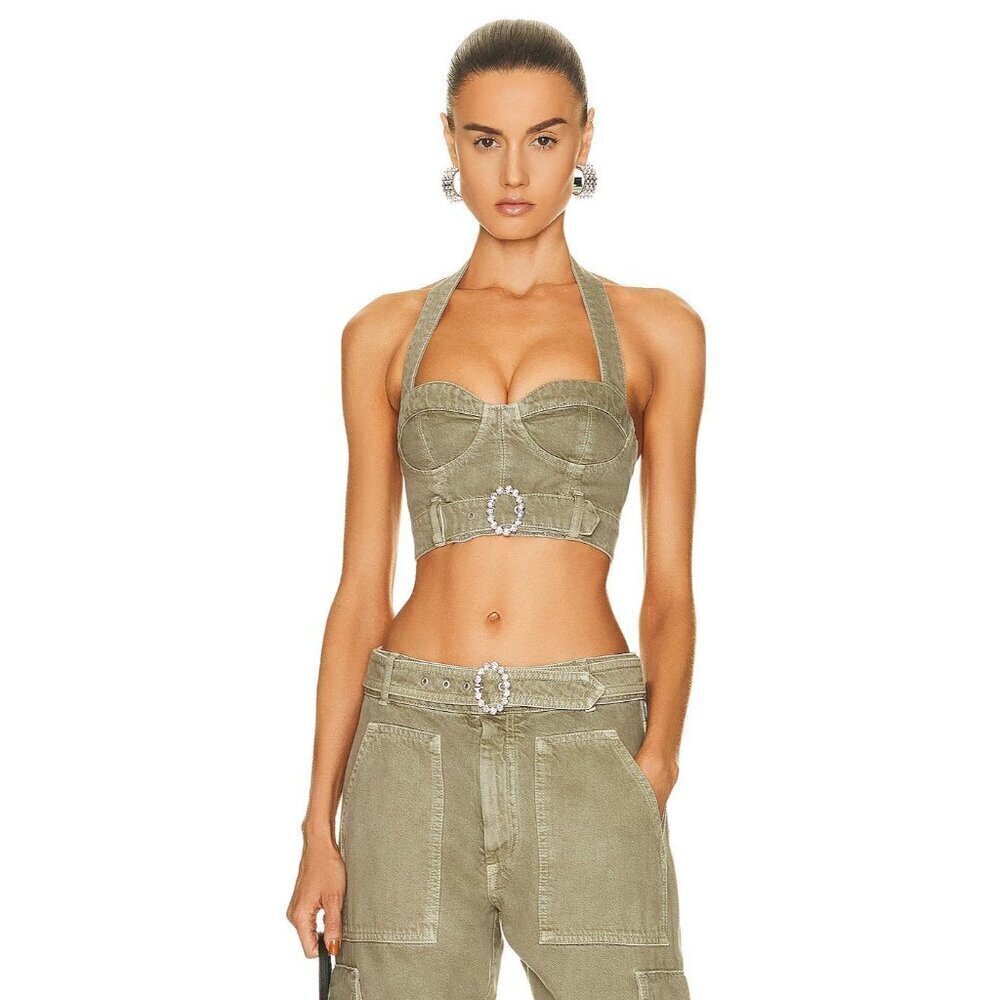 ALESSANDRA RICH Buckle Halter Top in Green 36 New AS-IS Womens Tank